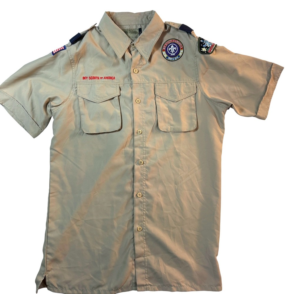 Boy Scouts of America BSA Uniform Shirt Mens S Capitol Area Texas Patches